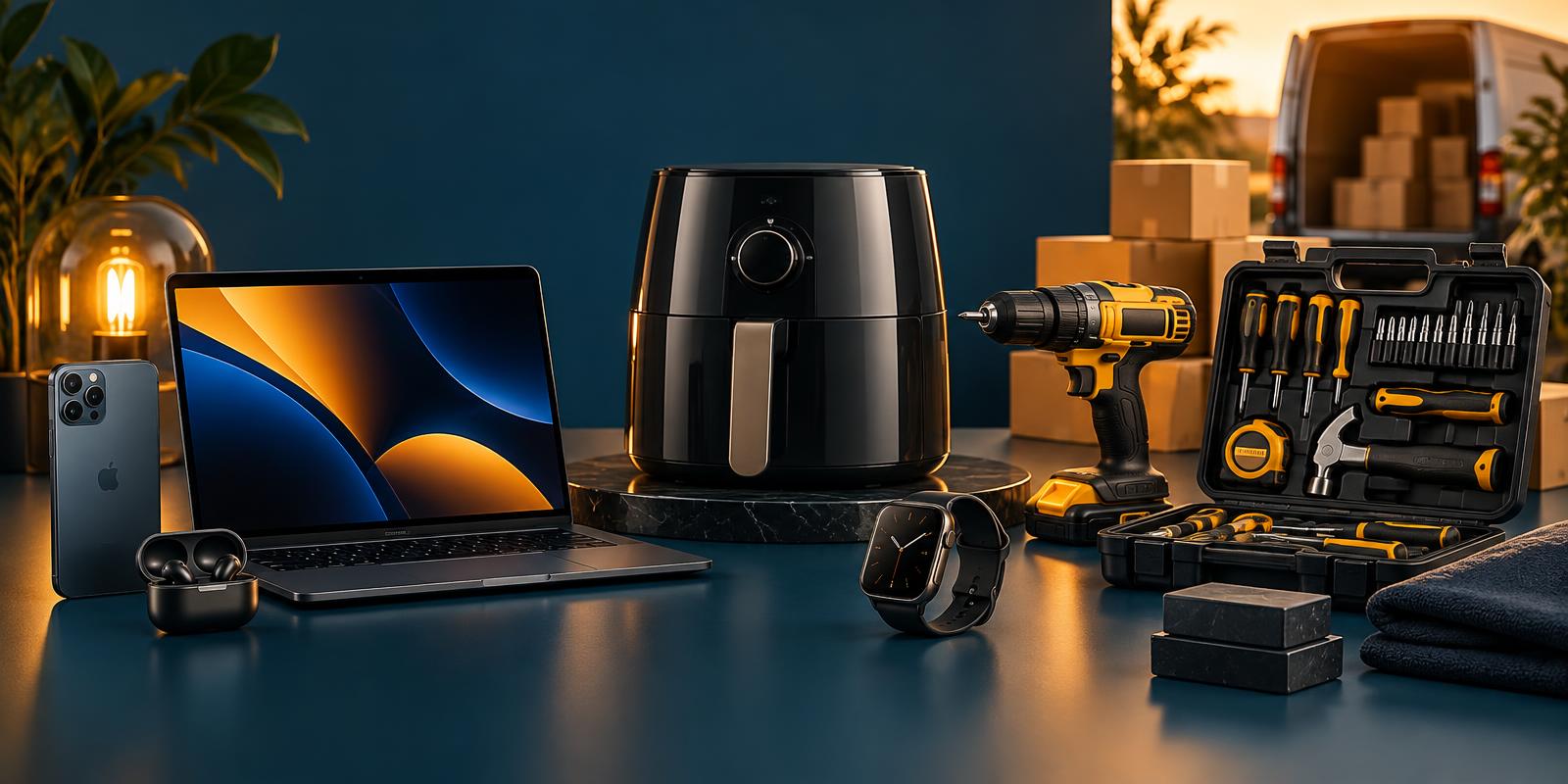 Electronics, kitchen gear and garage tools ready for fast delivery