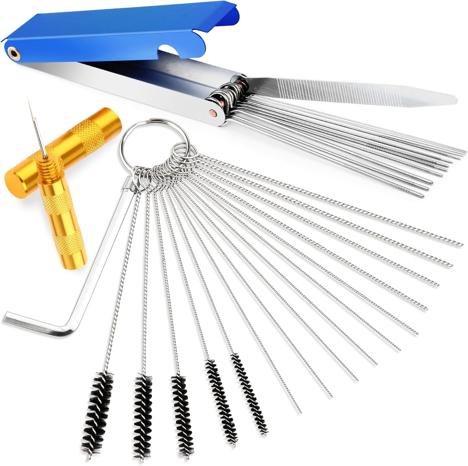 Valchoose Carburetor Cleaning Kit - 13 Wires, 10 Needles, 5 Brushes, Pick and Wrench